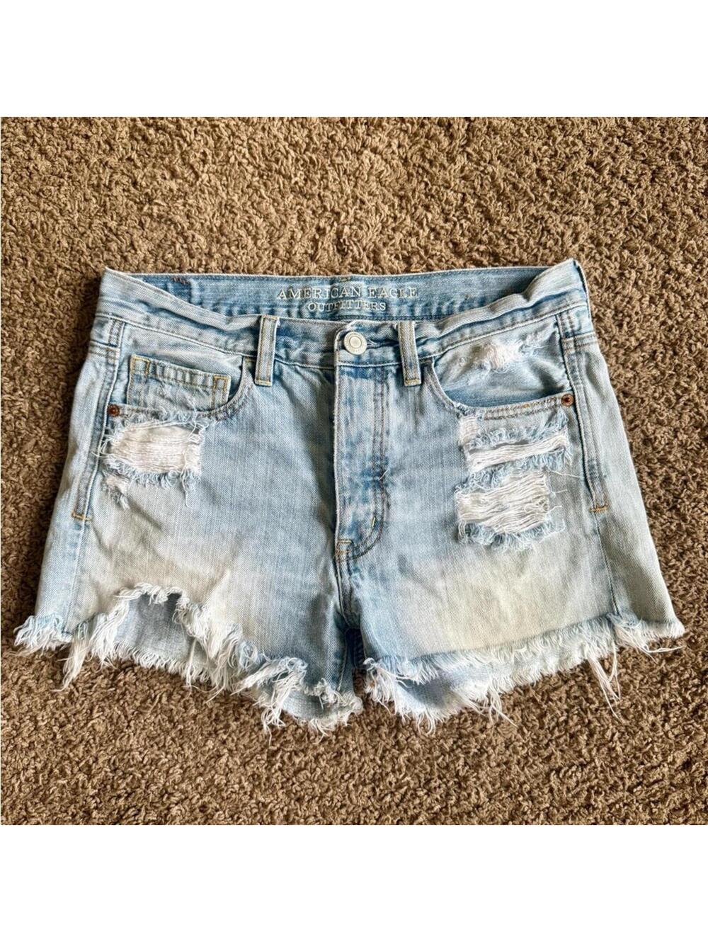 American Eagle Outfitters Frayed Light Blue Jean Shorts
